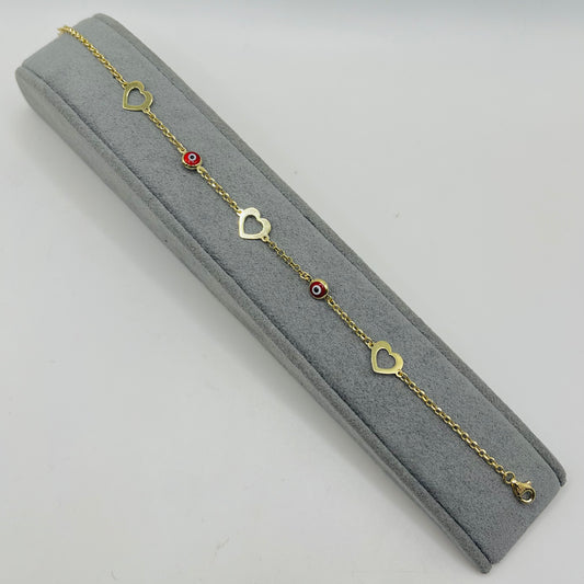 14K Gold Heart Evil Eye Bracelet