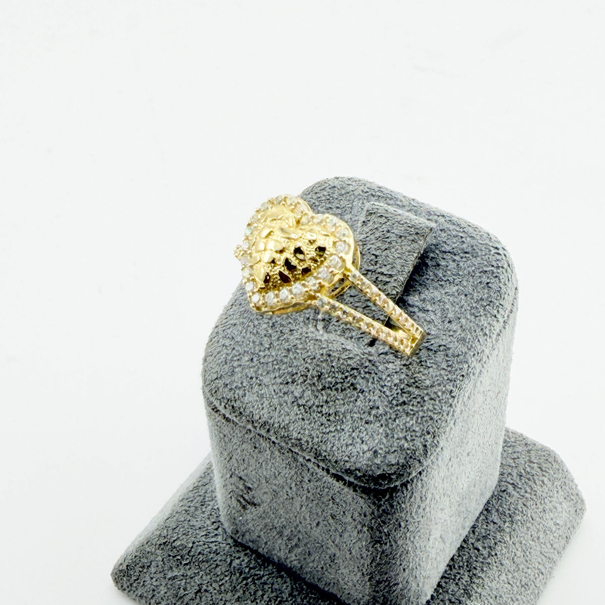 10K Gold Puffy Nugget Heart with CZ border Ring