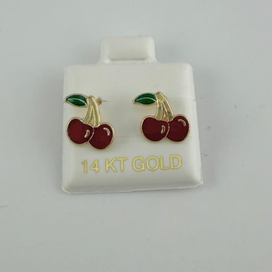 14k Gold Cherry Baby Earrings