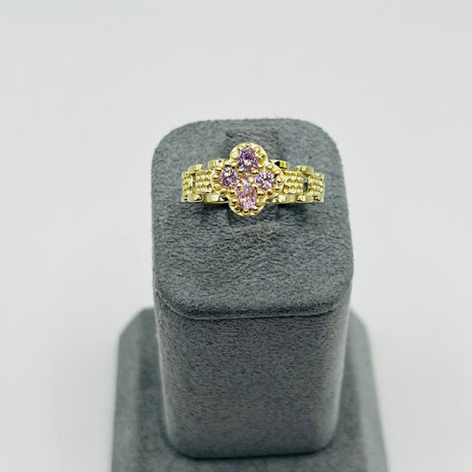 10k Gold Rx Pink Clover Ring
