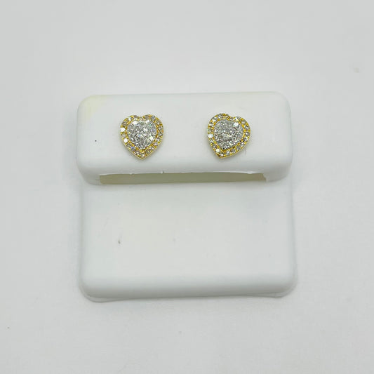 10k Gold Baguette Diamond Heart Earrings (Screwback)