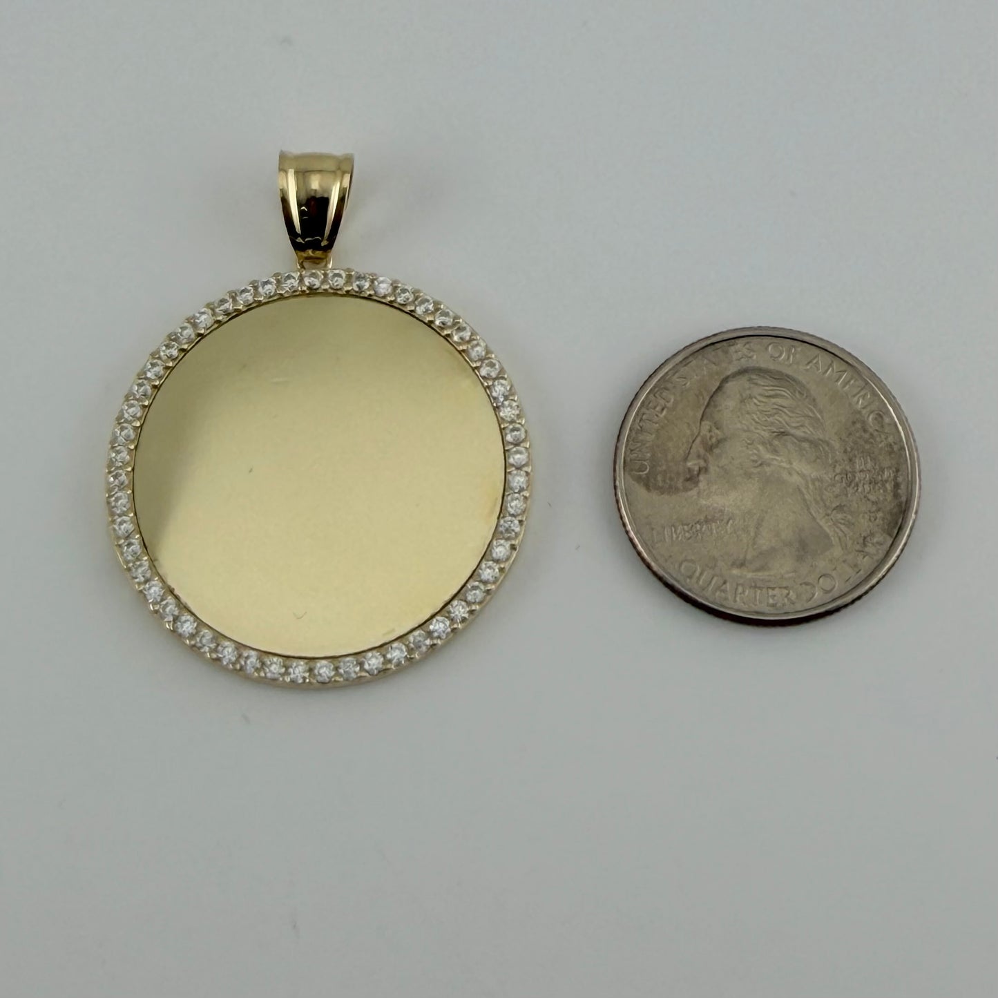 10K Gold Round Picture Pendant with CZ's