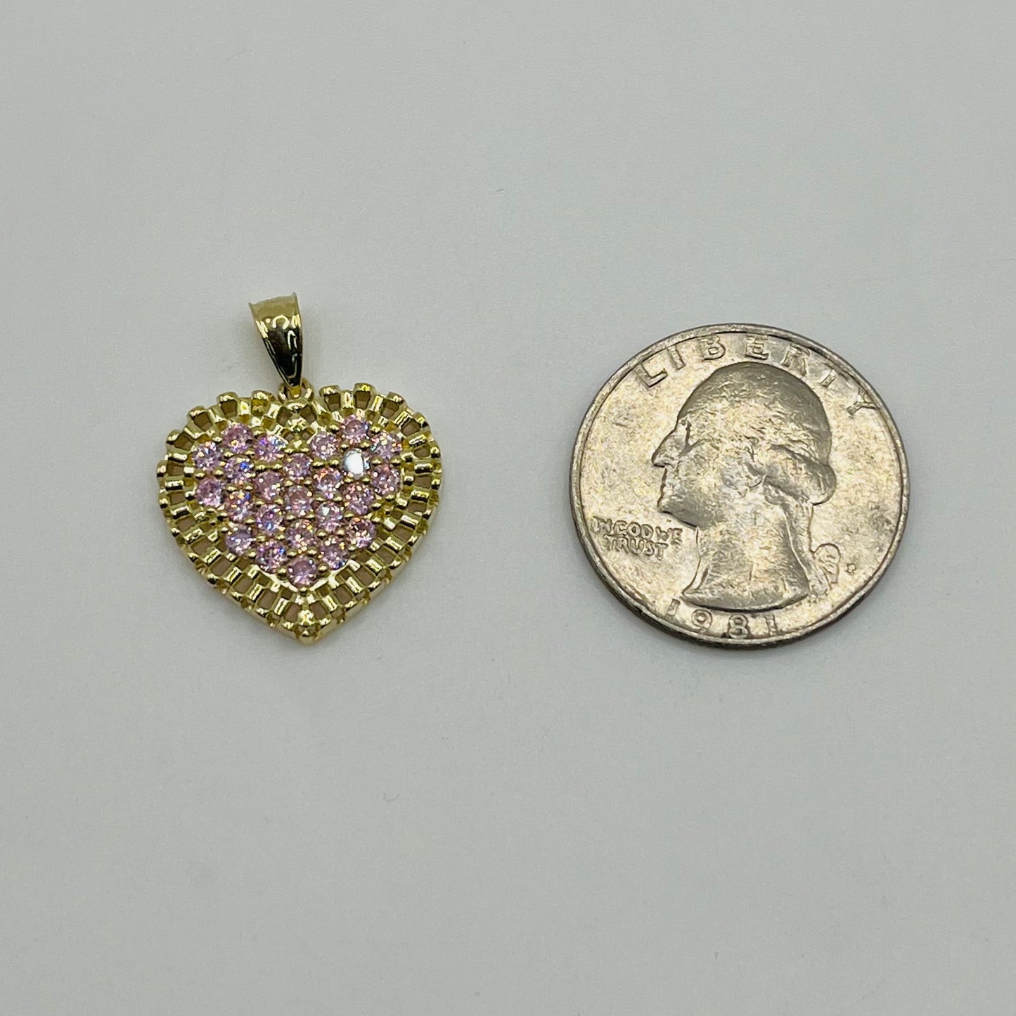 10k Gold Flat Rx Pink Cz Heart Charm (L)