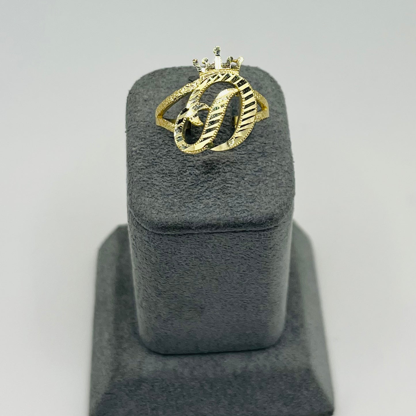 10k Gold Diamond Cut Initial with Crown Ring