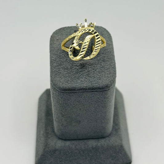 10k Gold Diamond Cut Initial with Crown Ring