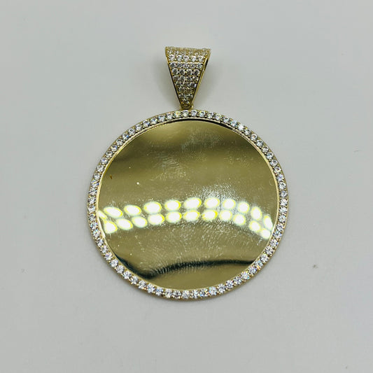 10k Gold Round Full CZ On Bell Picture Pendant (L)