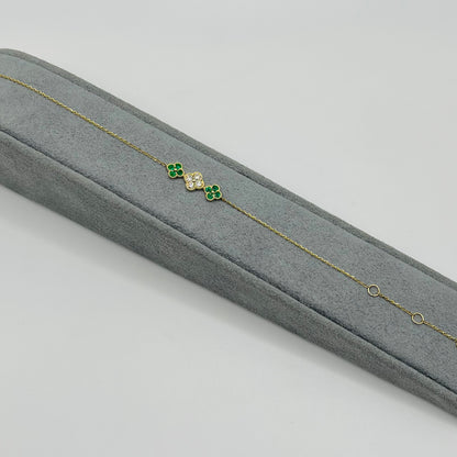 14k Gold Diamond Emerald Clover Bracelet