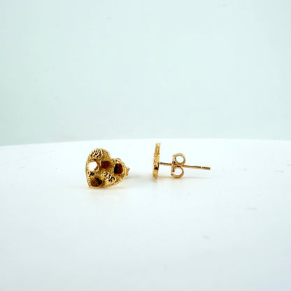 14K Gold Baby Heart Nugget Earrings