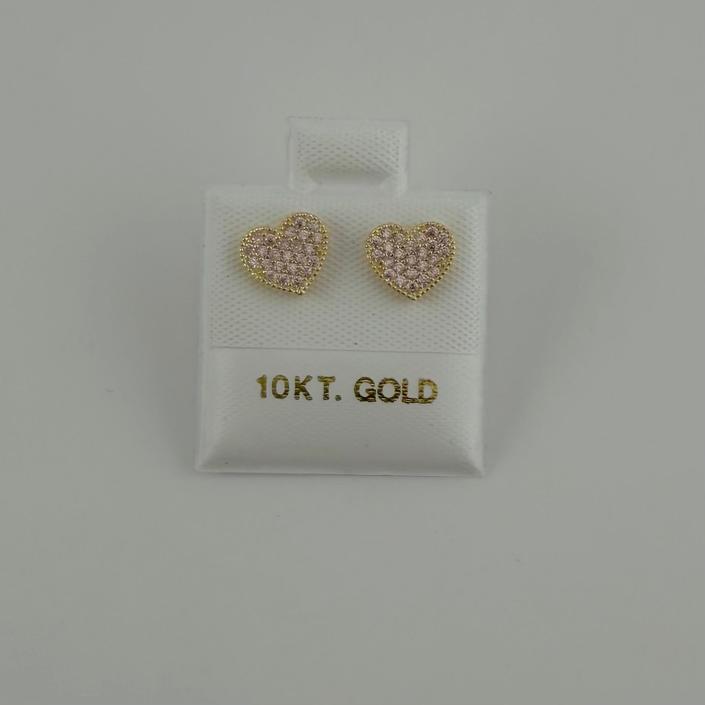 10k Gold Mini Pink Bead Heart CZ Earrings