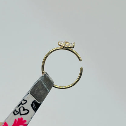 14K Gold CZ White Flower Nose Ring Hoop (5 petals)
