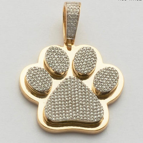 10k Gold Natural Diamond Paw Print Charm