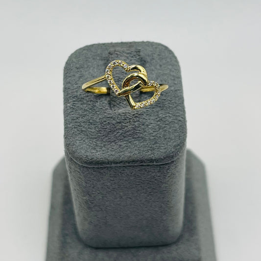 14k Gold CZ Double Heart Ring