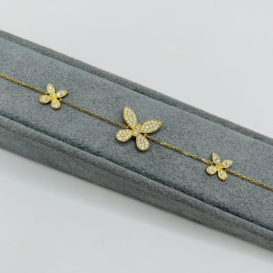 14k Gold Diamond Butterflies Bracelet