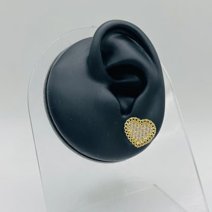 10K Gold Flat RX Heart Earrings with CZ White