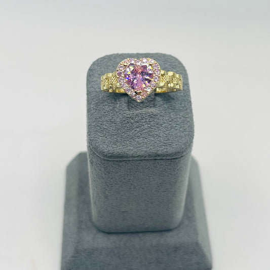 10k Gold CZ Heart Pink Birthstone RX Ring