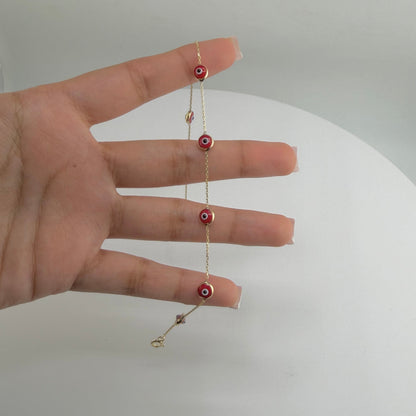 10K Gold Evil Eye Anklet | Style: Multi Red