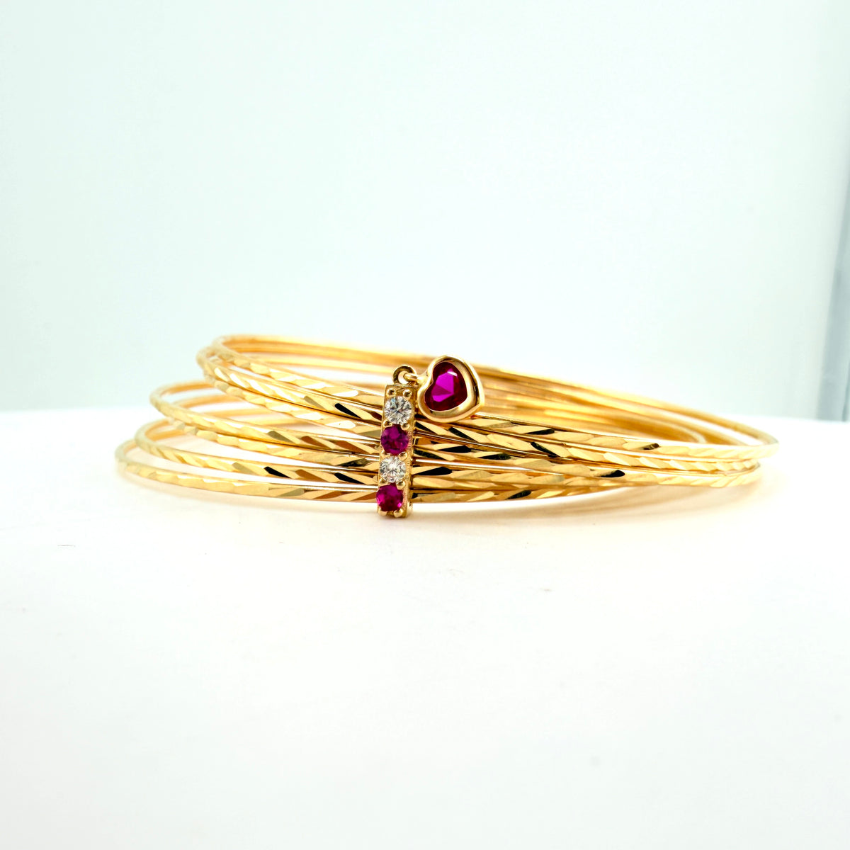 14K Gold Semanario Bangle Set