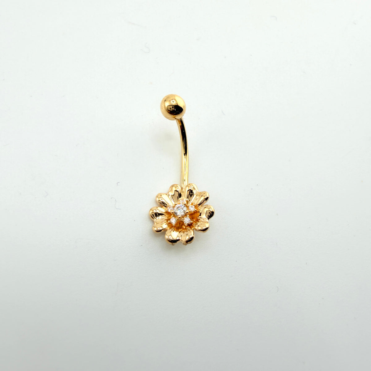 14K Gold CZ Blossom Belly Ring