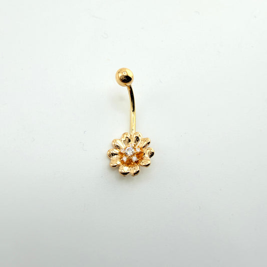 14K Gold CZ Blossom Belly Ring