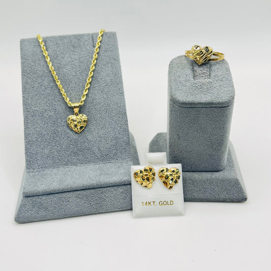 14k Gold Heart Nugget Set