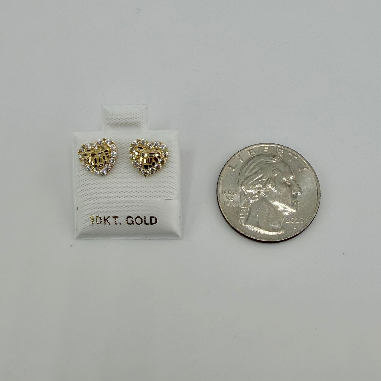 10K Gold Heart Nugget Earrings with CZ Border (XS)