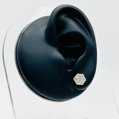 10K Gold CZ Flower Earrings | Face Size: 7mm