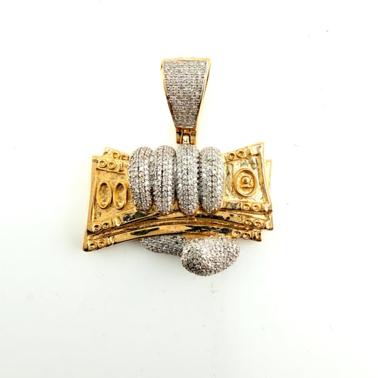 10k Gold Natural Diamond Hand Stack Money Charm