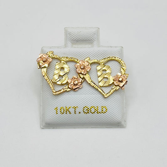 10K Gold Heart with Roses Initial Earrings