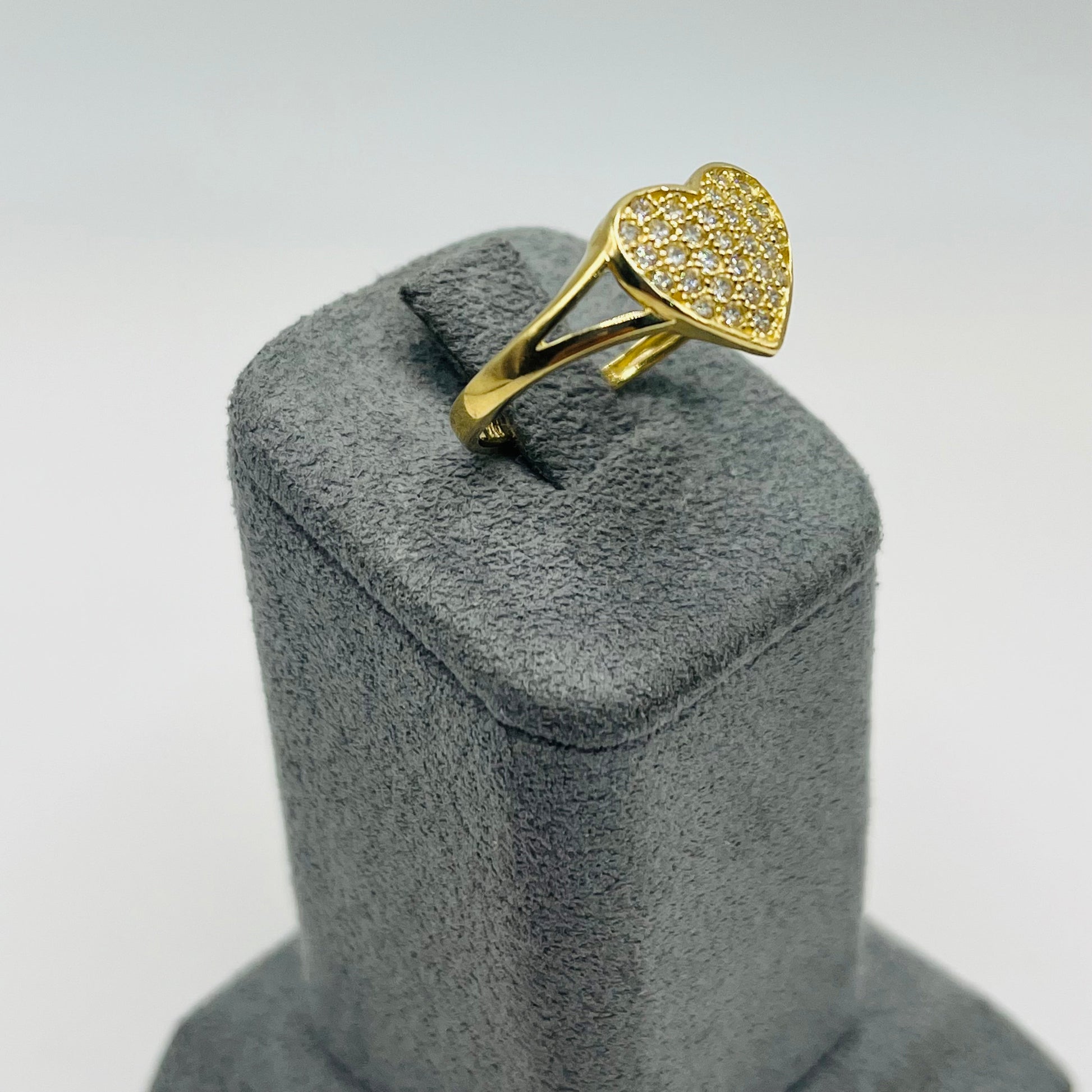 10K Gold Domed CZ Heart Ring | Color: White