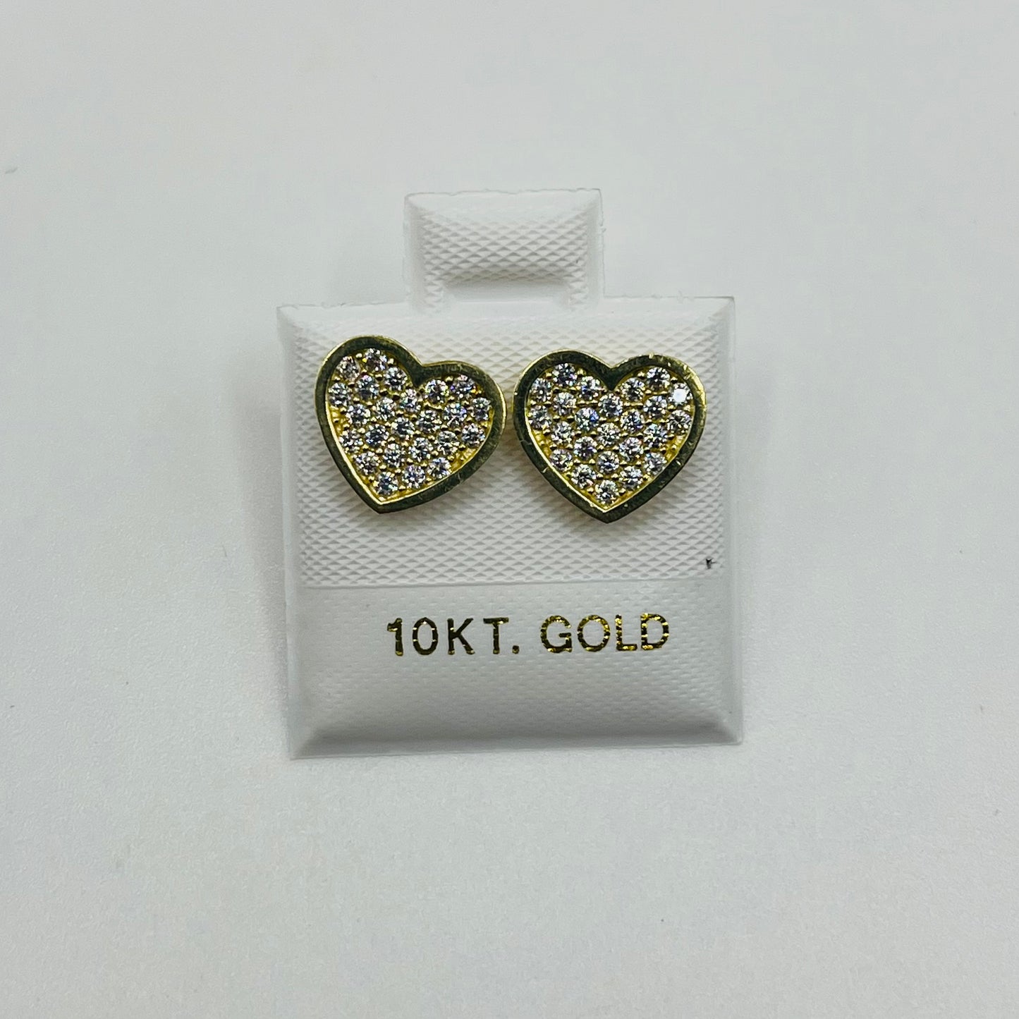 10K Gold CZ Flat Heart Earrings (10mm)