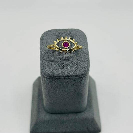 14k Gold Detailed Evil Eye Ring
