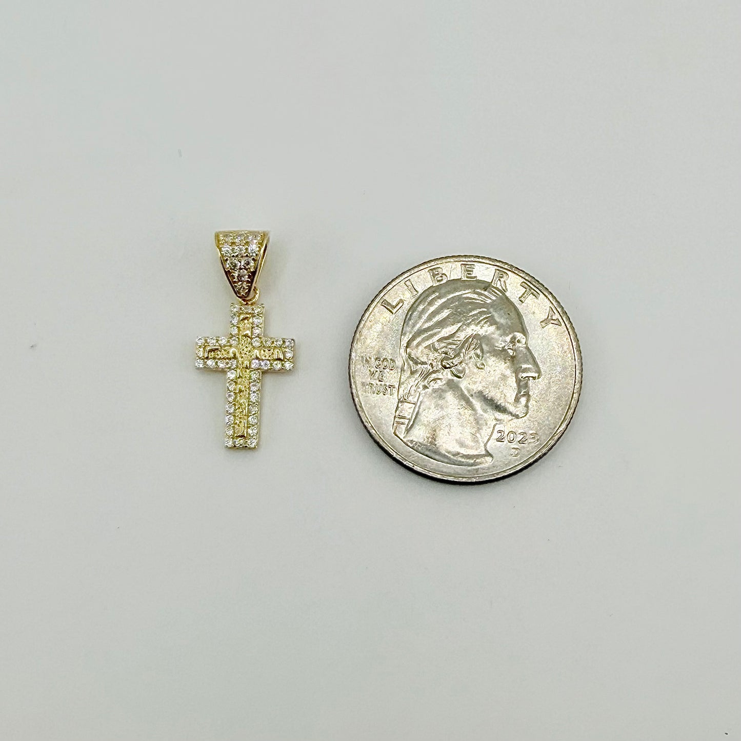 10k Gold Cz Nugget Cross Charm (S)
