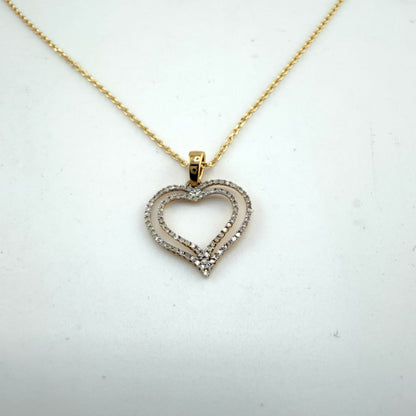 Natural Diamond 14k Gold Double Open Heart Necklace Set
