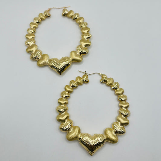 10K Multi Heart Hoop Earrings (3")