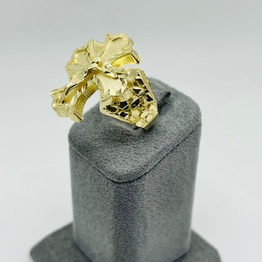 10k Gold Royal Cross with Jesus Nugget Ring (Large)