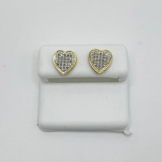 10k Gold Diamond Pointed Heart Earrings (Screwback) 11mm