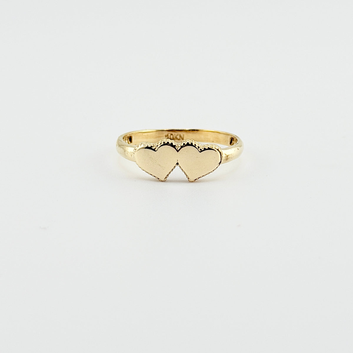 10K Gold Pair of Hearts Milgrain Border Ring