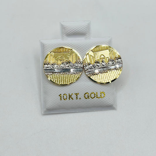 10k Gold Last  Supper Disc Earrings (M)