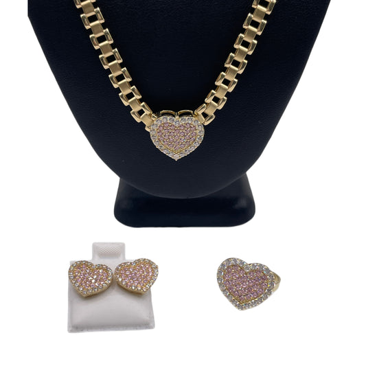 10k Gold Pink Heart RX Chain Set (6mm chain)