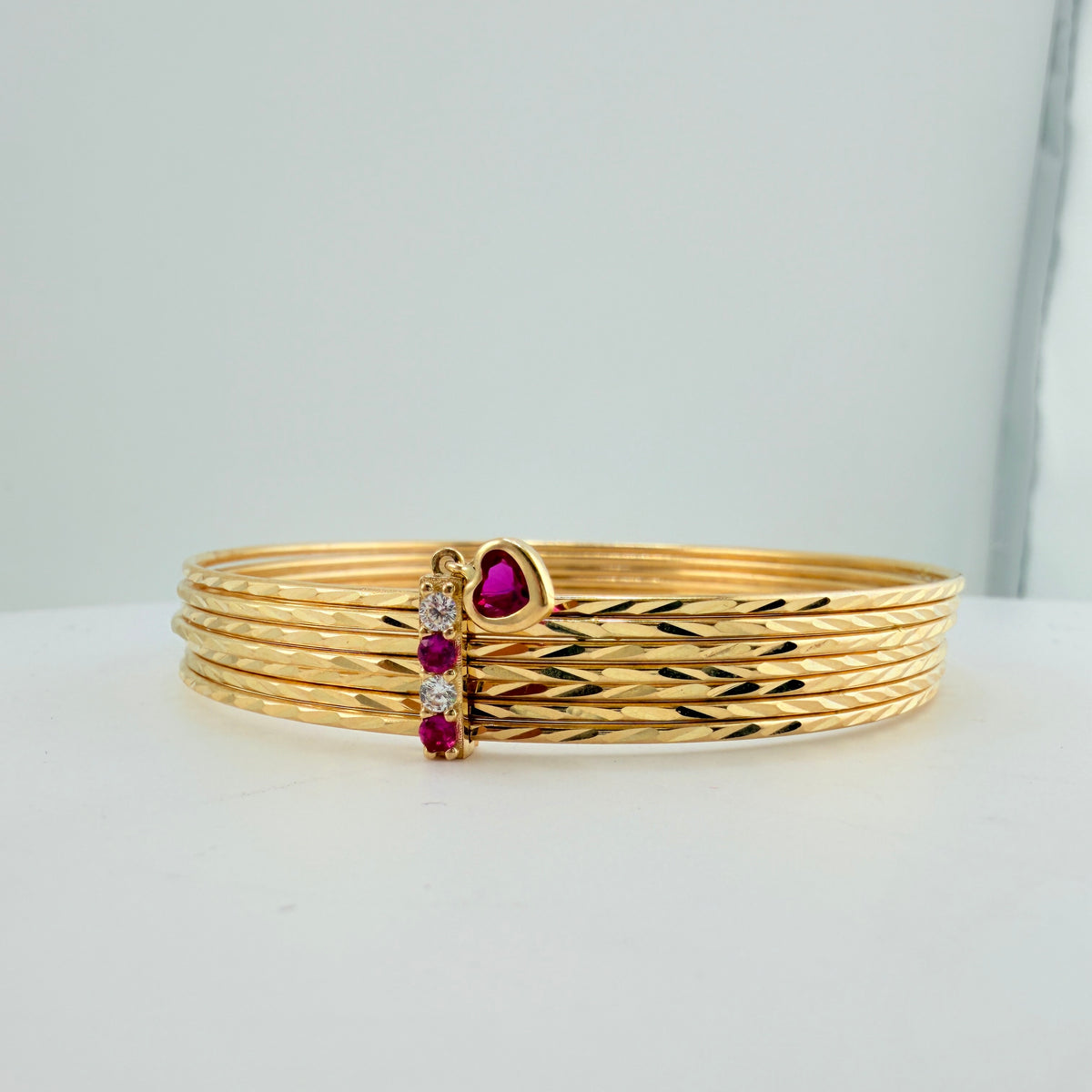 14K Gold Semanario Bangle Set