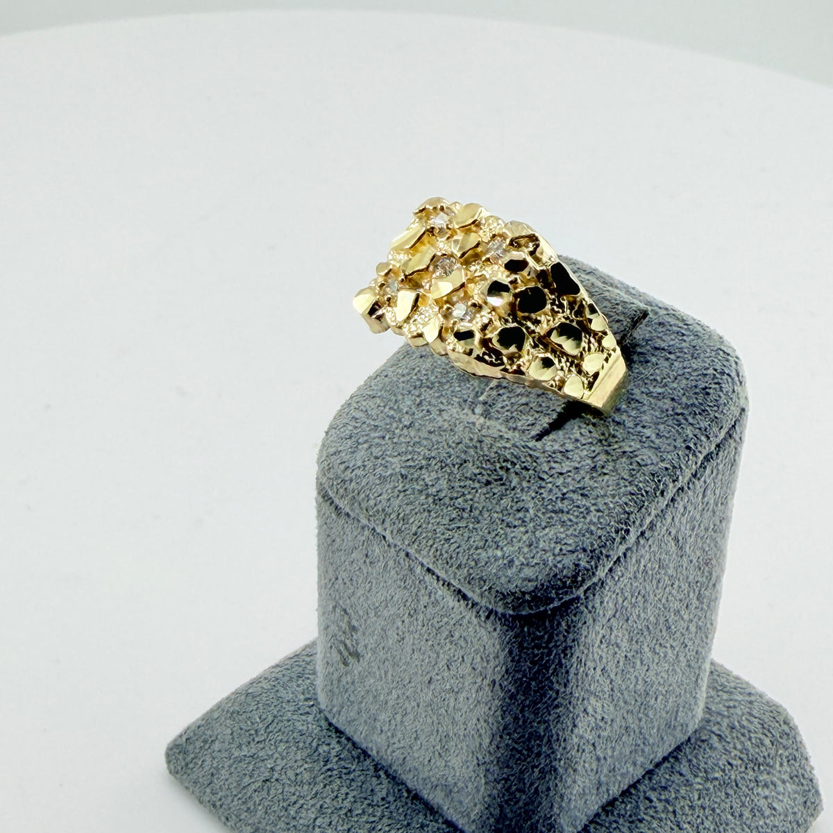 10K Gold Nugget Ring with CZ (12mm)