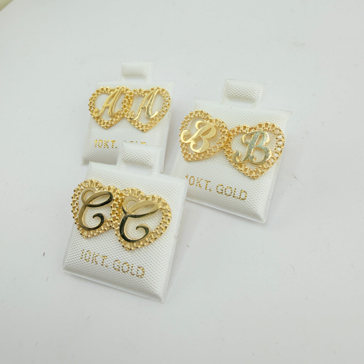 10K Gold Mini RX Heart Initial Earrings