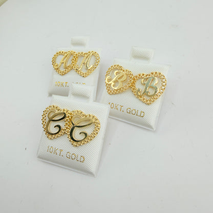 10K Gold Mini RX Heart Initial Earrings