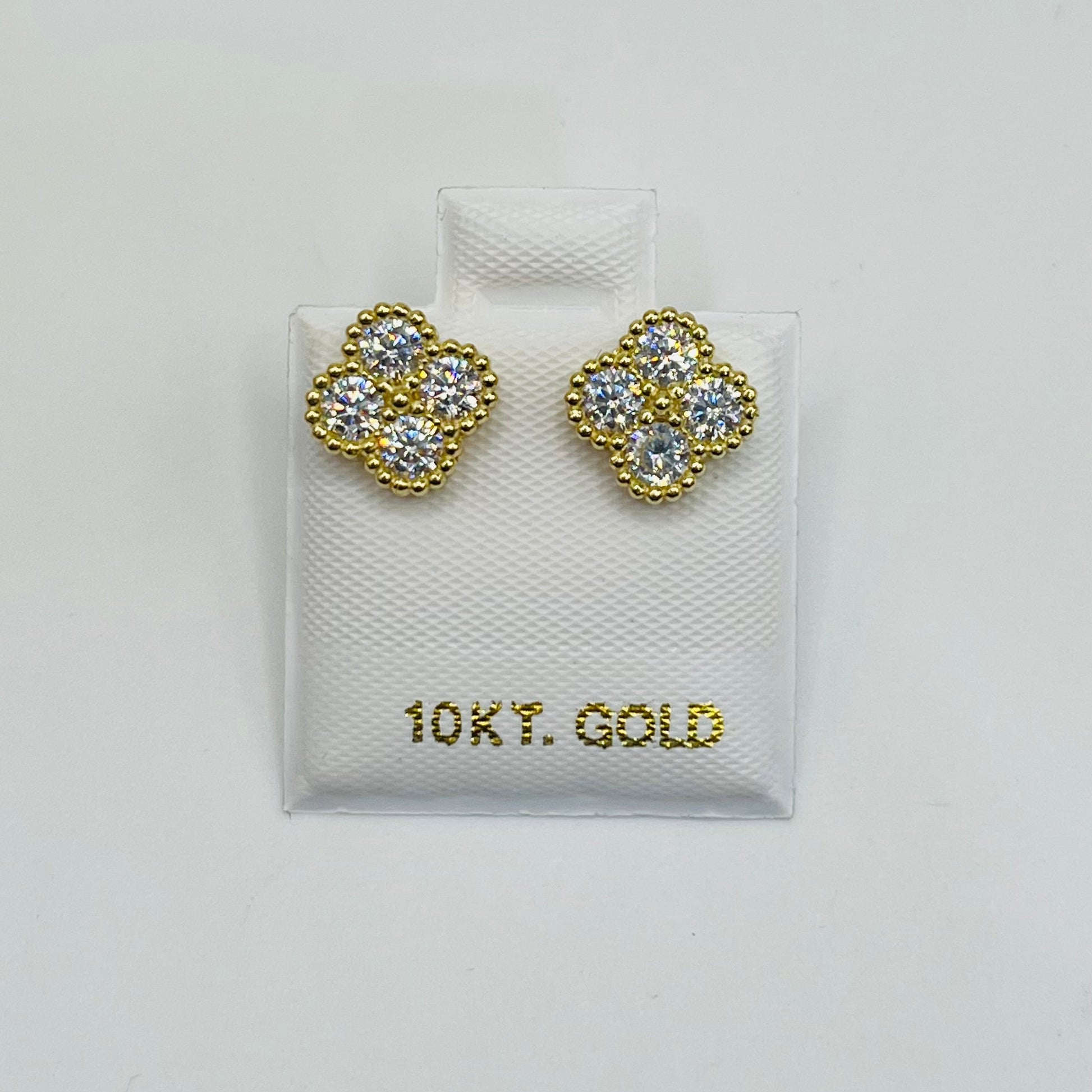 10K Gold White Clover CZ Earrings | Face Size: 8mm
