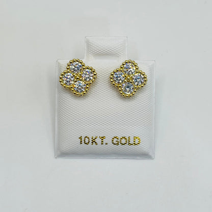 10K Gold White Clover CZ Earrings | Face Size: 8mm