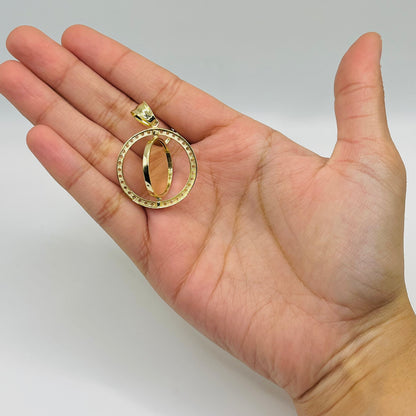 10k Gold CZ Border Spinning Picture Pendant (Small)