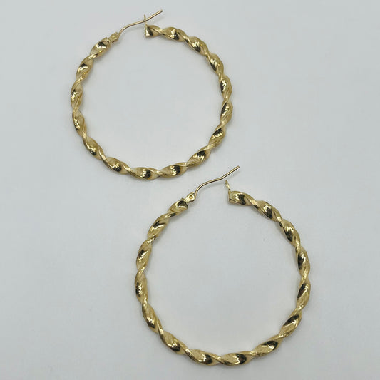 10K Gold 3.3mm Twist Hoops (1.7" diameter)