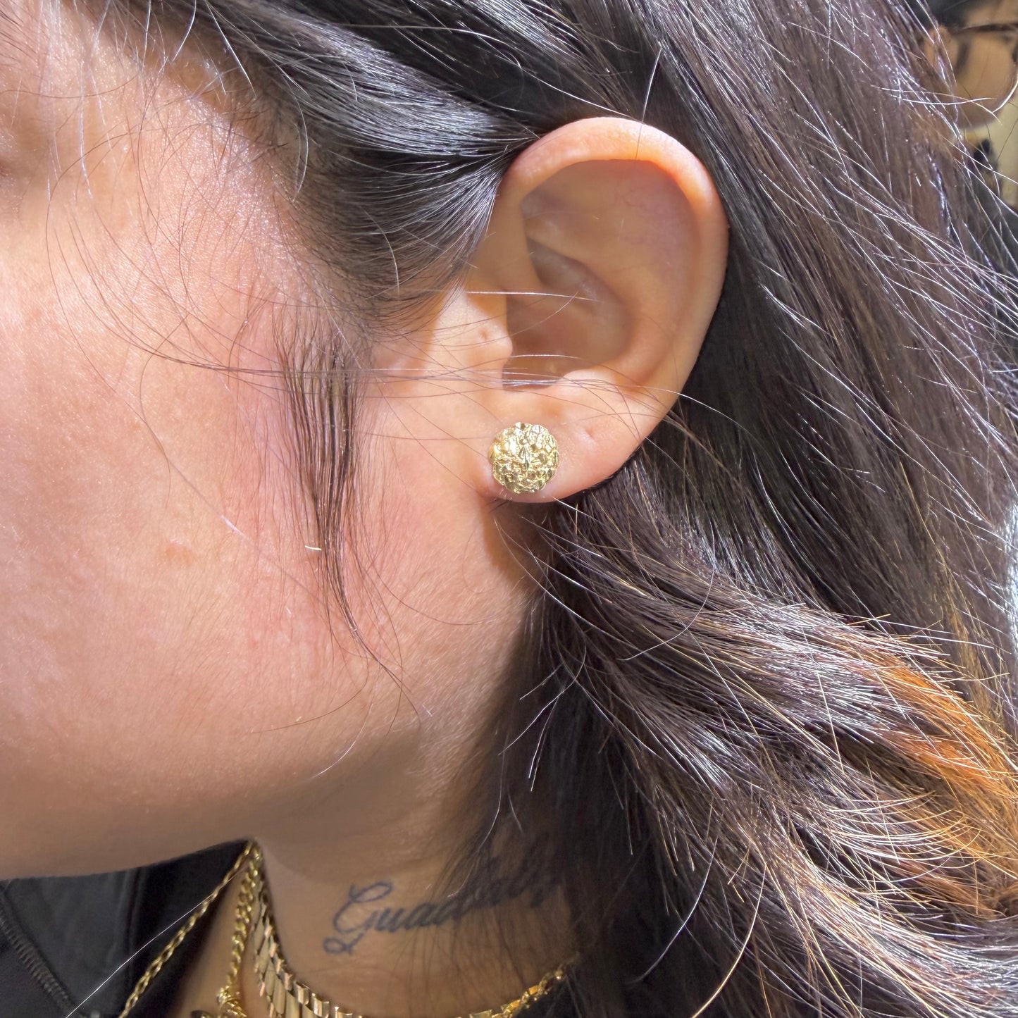 10K Gold Round Nugget Earrings - Small (~10mm)