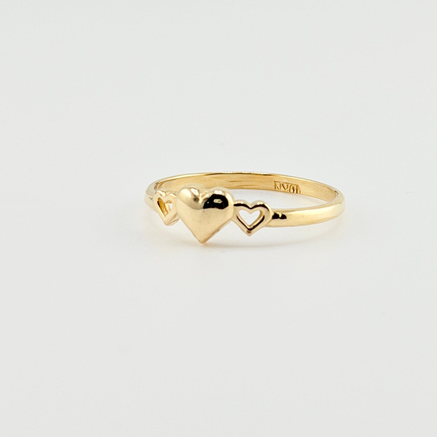 10K Gold Trio of Hearts Dainty Ring