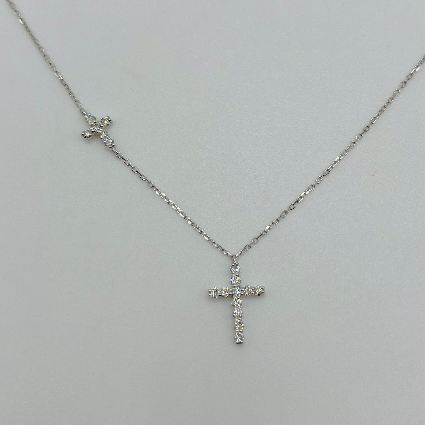 14k White Gold Diamond Tiny Cross Lux Chain